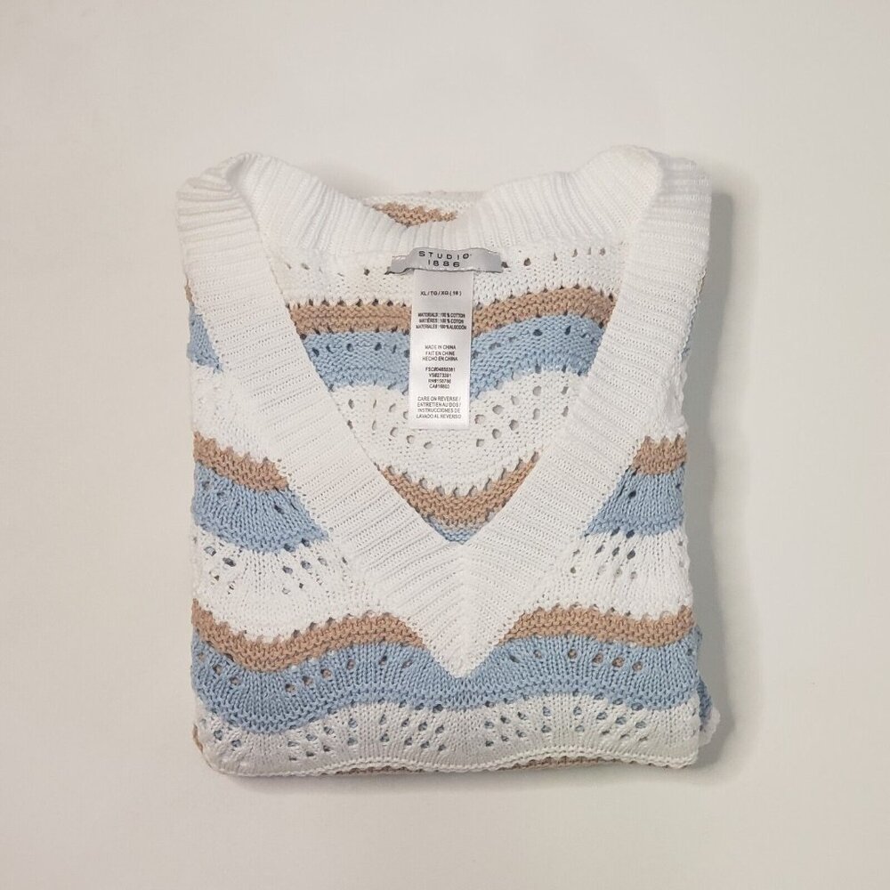 Studio 1886 Sweater Women's Size XL Blue Beige Ivory Cottagecore Light Academia - Picture 15 of 16